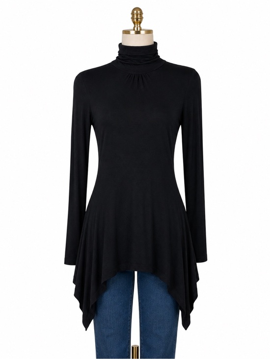 le chateau Tops - Le Chateau Black Asymmetrical Turtleneck Tunic Top | Size S